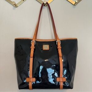 Vintage Dooney & Bourke black patent leather tote handbag